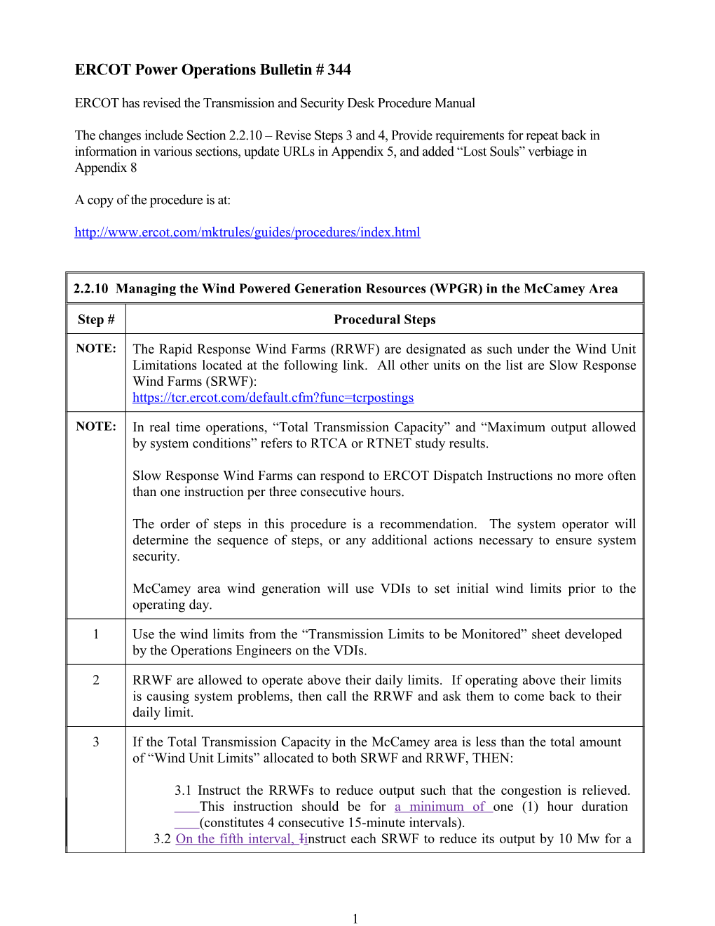 ERCOT Power Operations Bulletin # 344