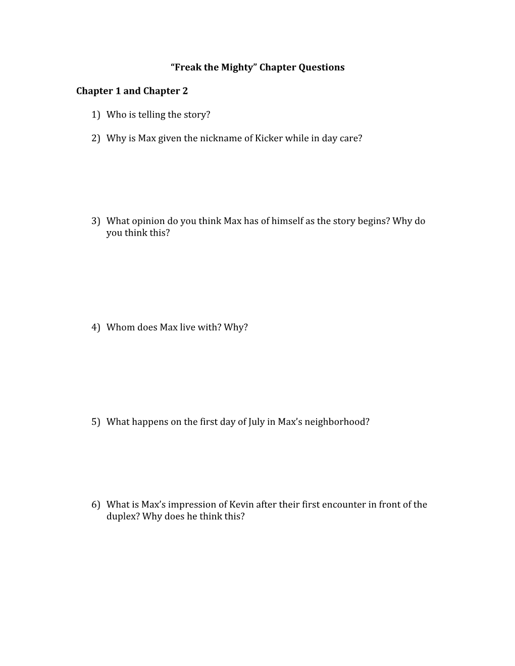 Freak the Mighty Chapter Questions