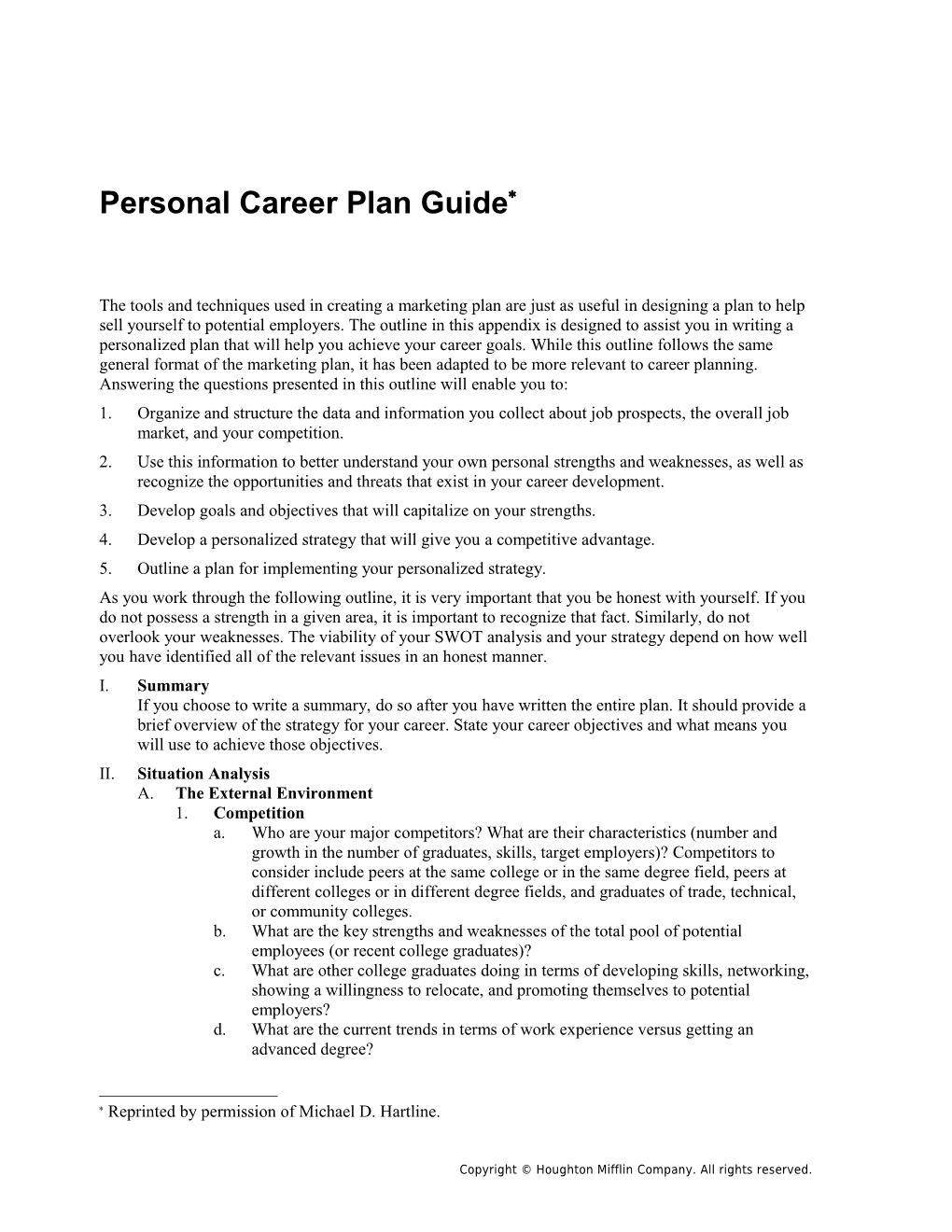 Appendix B: Personal Career Plan Guide 1