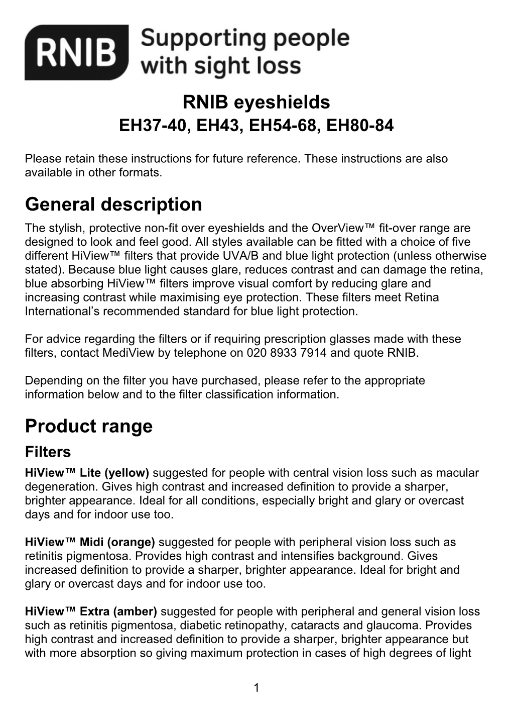 RNIB Eyeshields