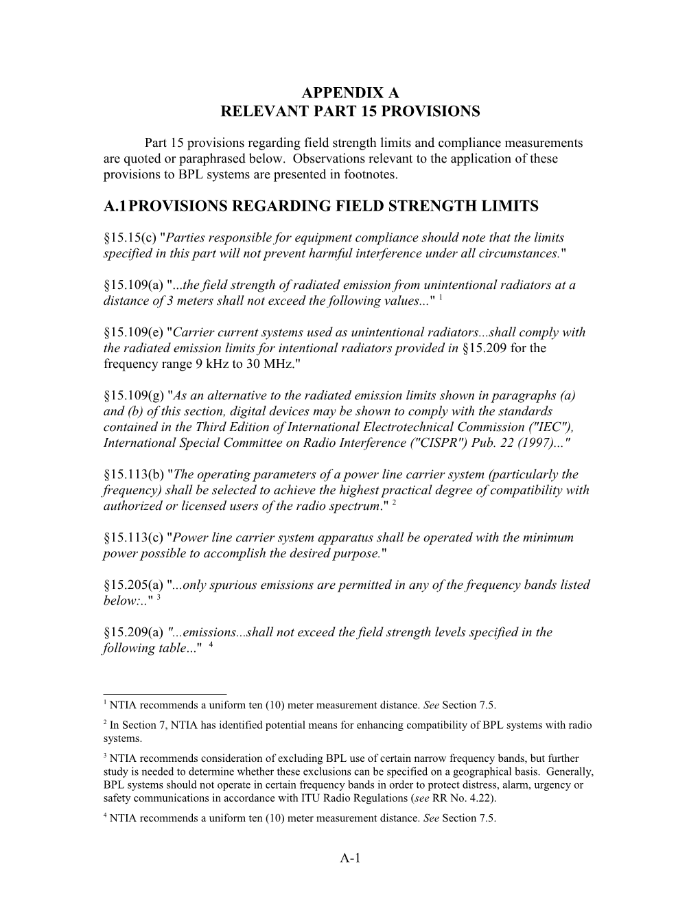 A.1Provisions Regarding Field Strength Limits