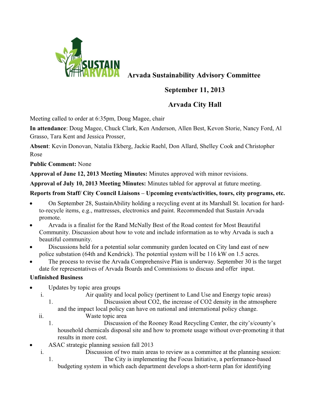 Arvada Sustainability Advisory Committee