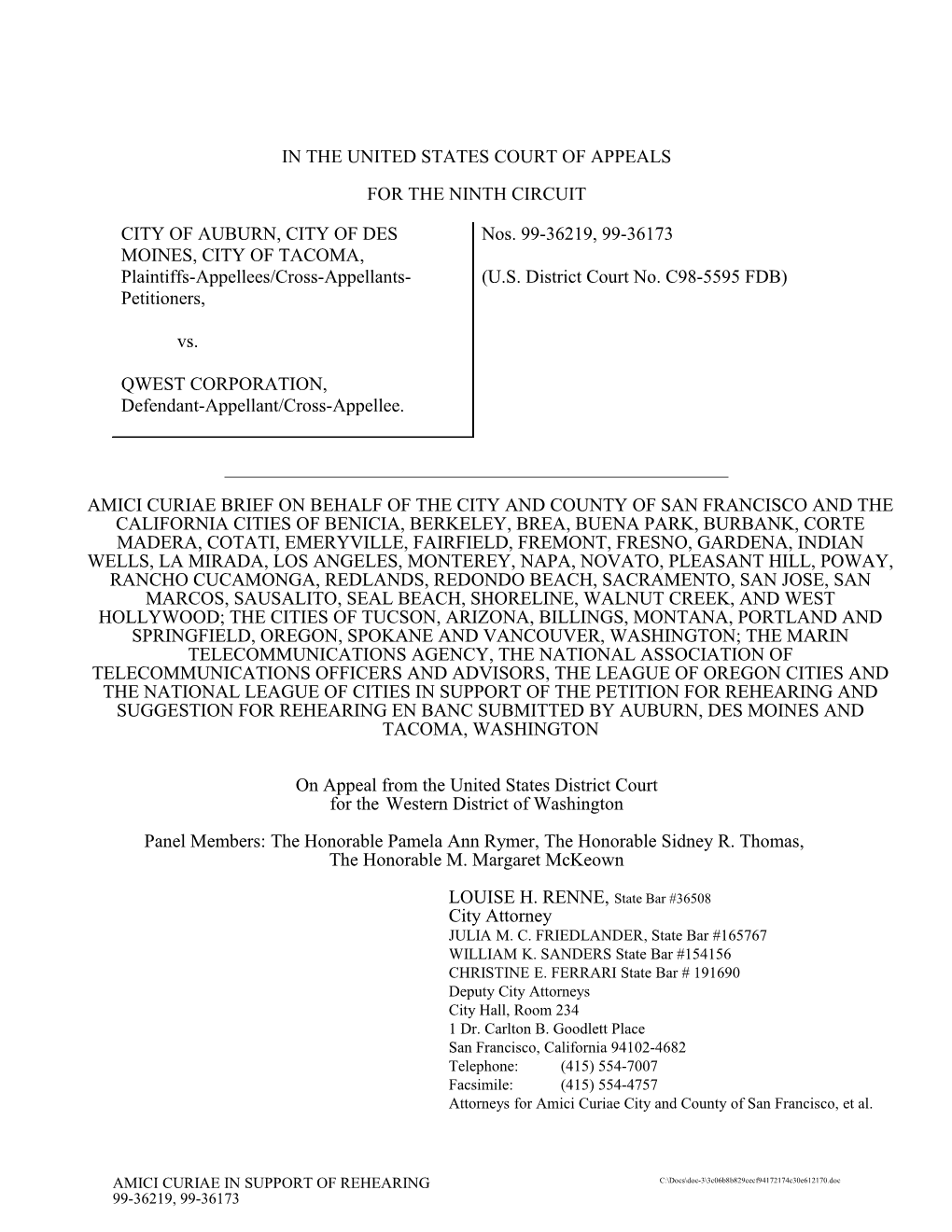 US Ct of Appeals/9Th Circuit.: Caption=Tables Format; Timesnewroman 12Pt Cover/Tables Pages;