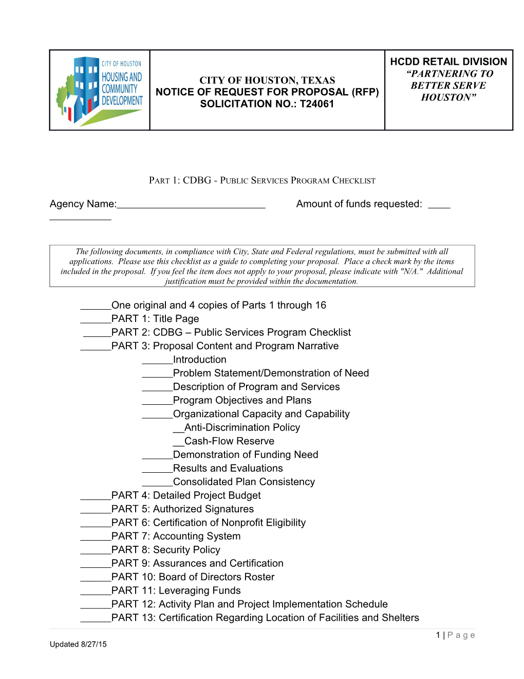 Part 1: CDBG - Public Services Program Checklist