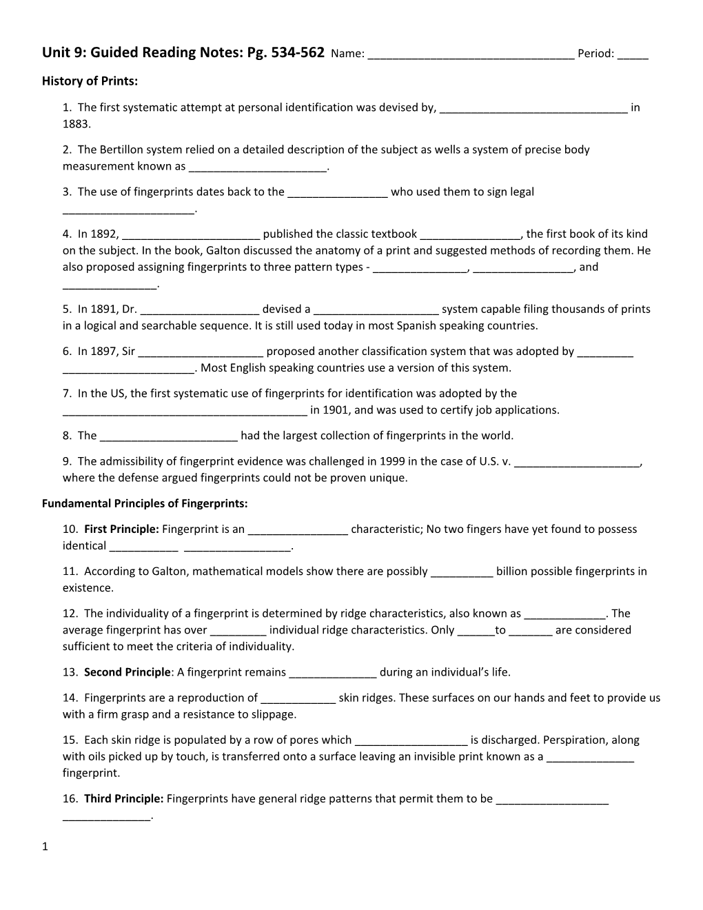 Unit 9: Guided Reading Notes: Pg. 534-562 Name: ______Period: _____