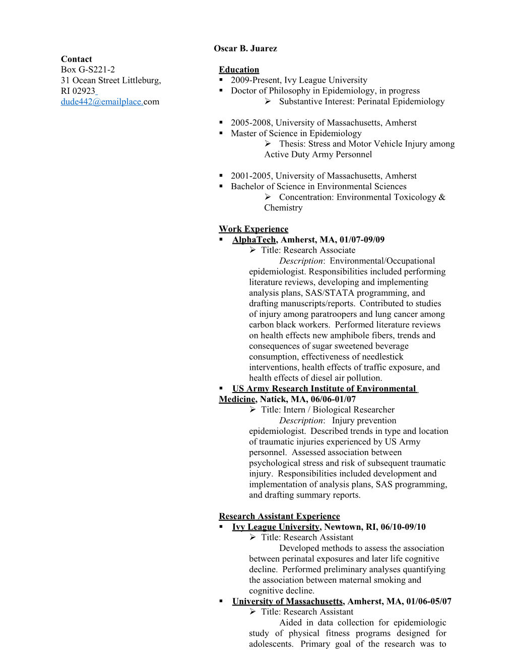 Example Chemistry Resume