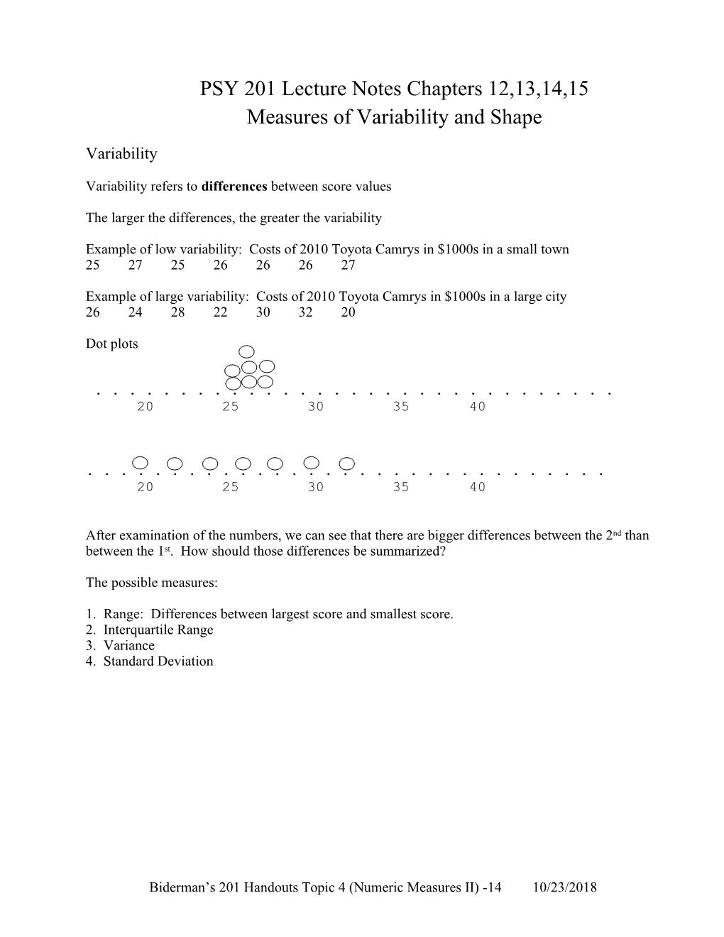 Biderman's Psychology 201 Handouts