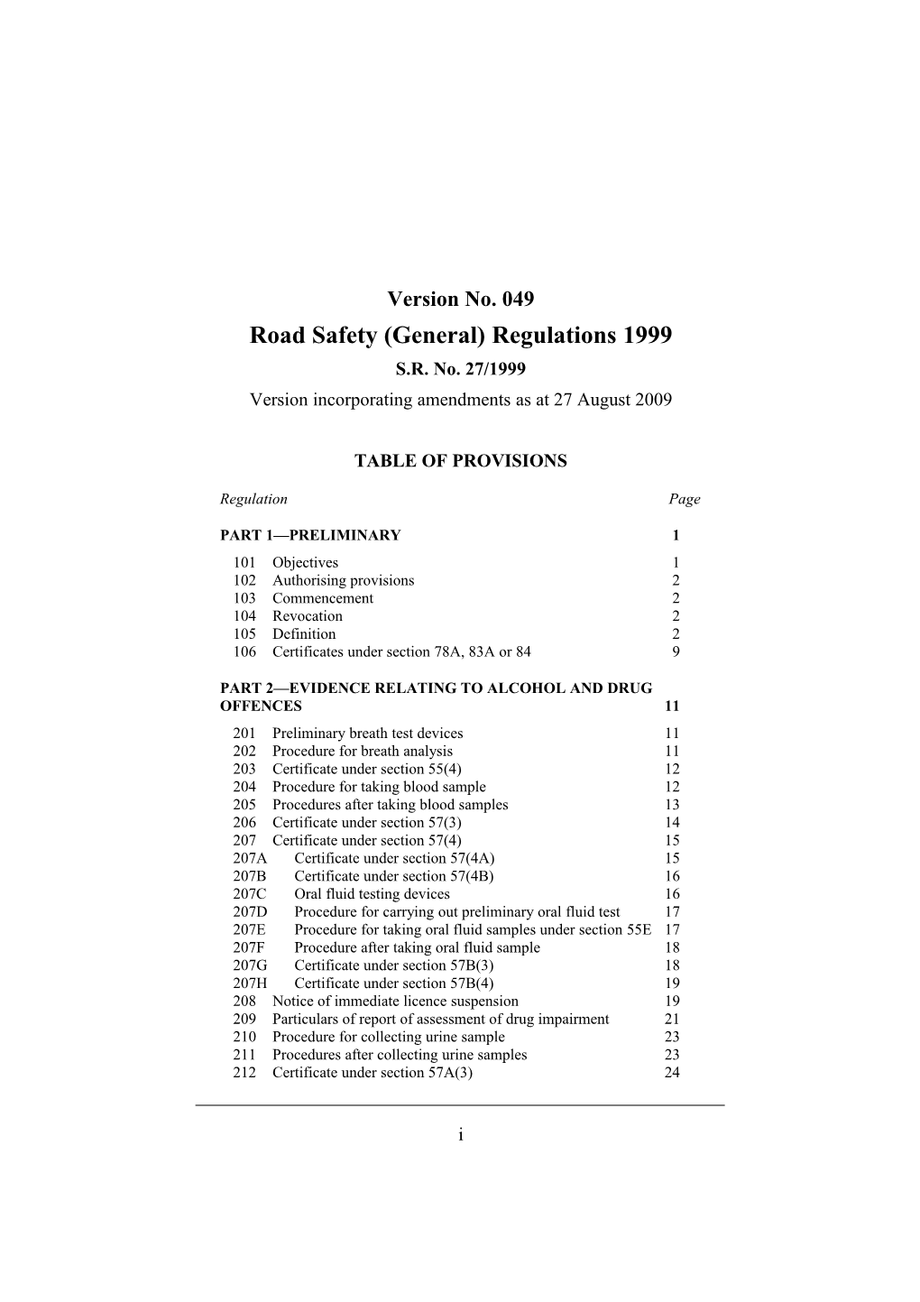 Road Safety (General) Regulations 1999