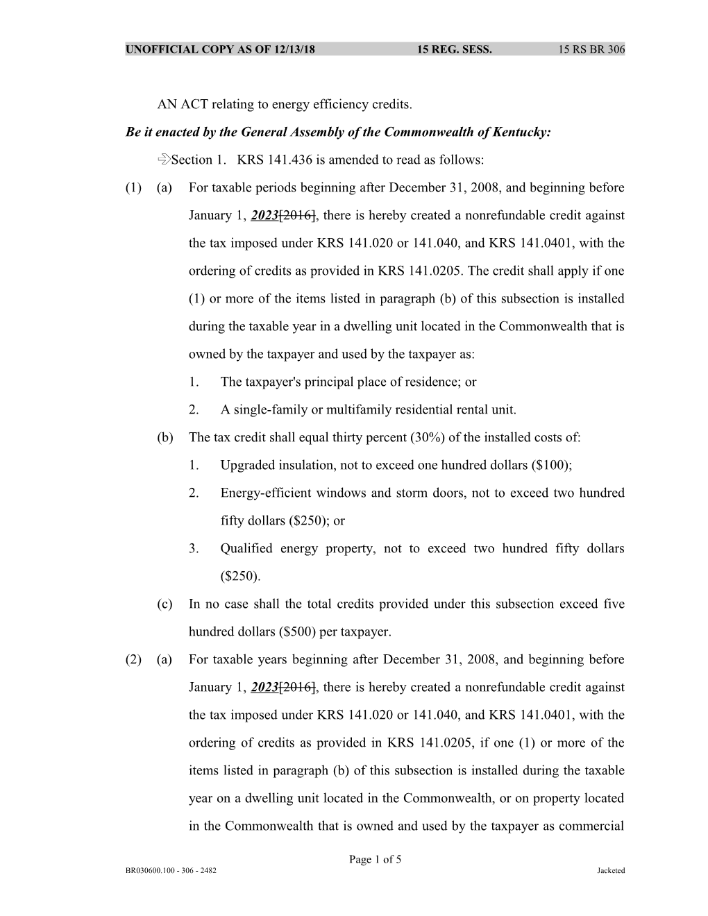 AN ACT Relating to Energy Efficiency Credits