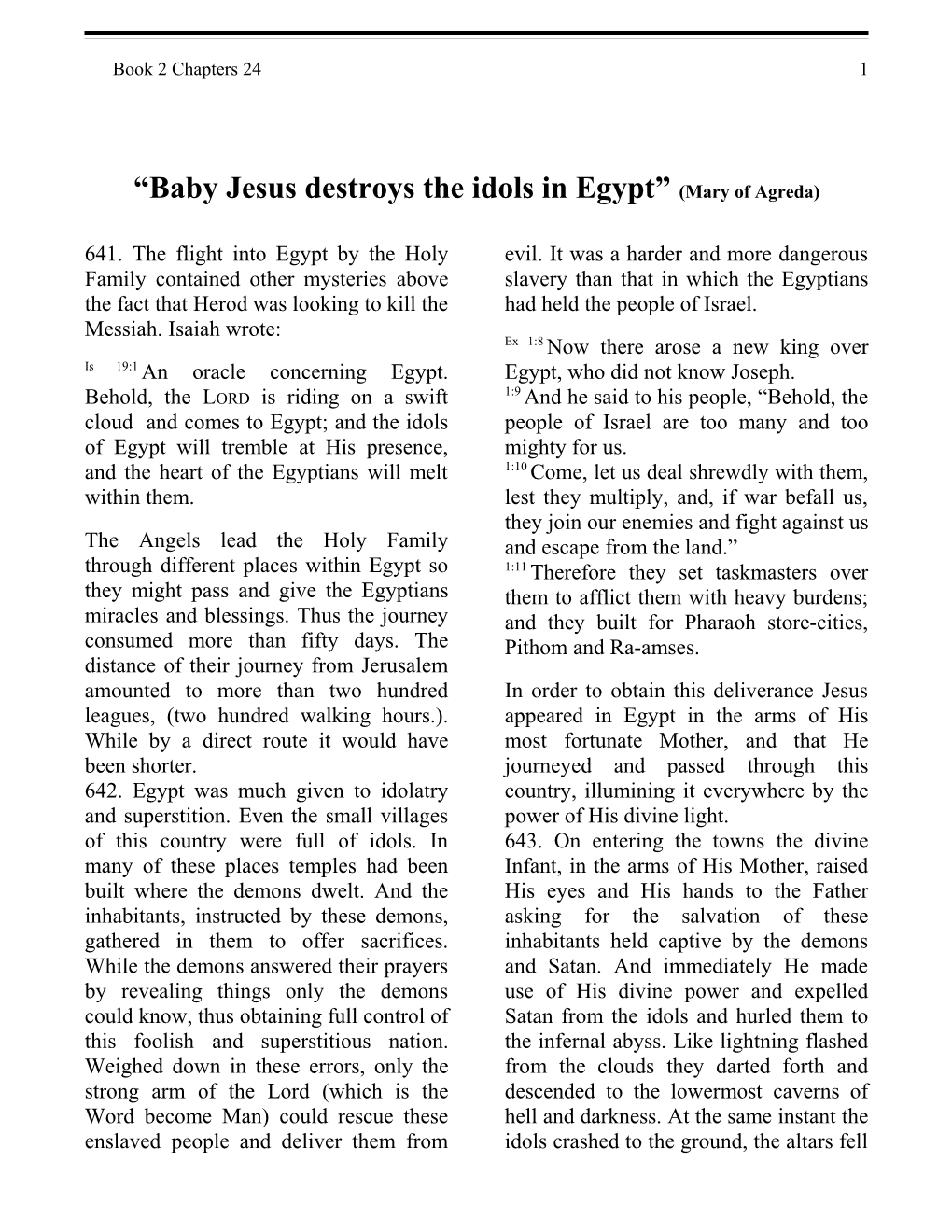 Baby Jesus Destroys the Idols in Egypt (Mary of Agreda)