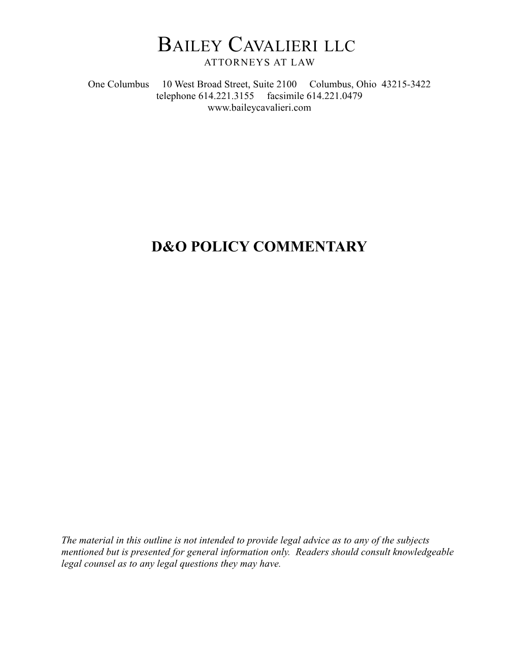 D&O Policy Commentary