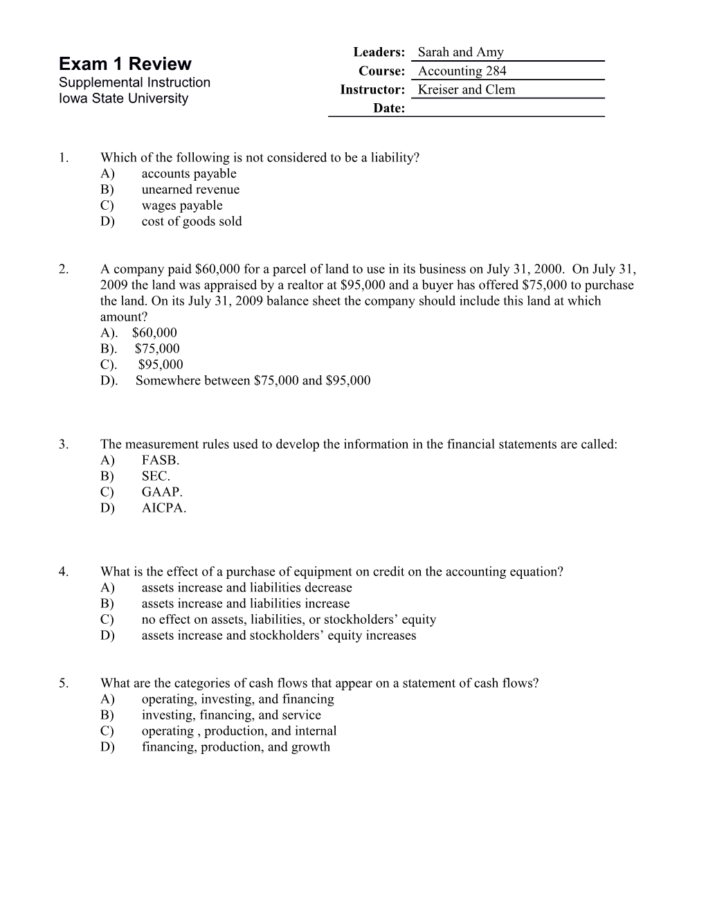 1.Which of the Following Is Not Considered to Be a Liability?