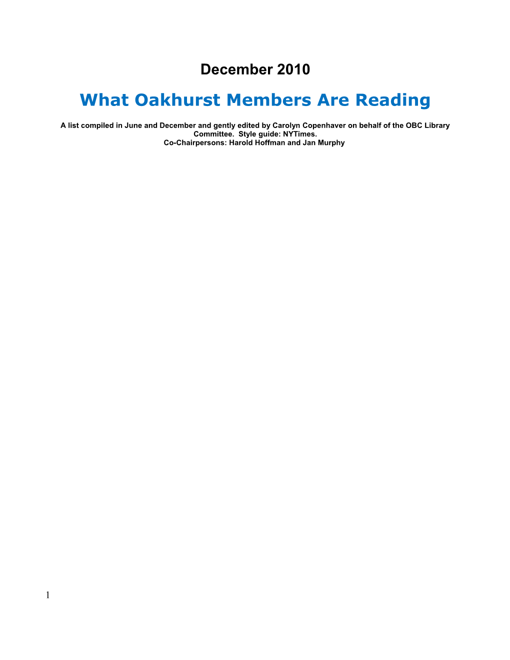 What Oakhurst Members Are Reading