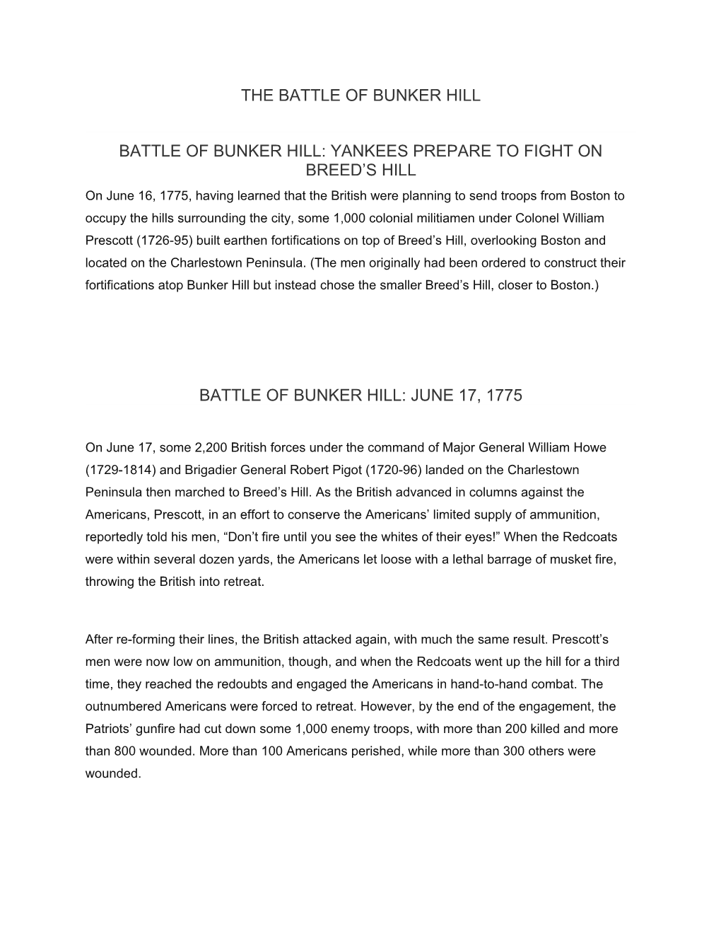 The Battle of Bunker Hill