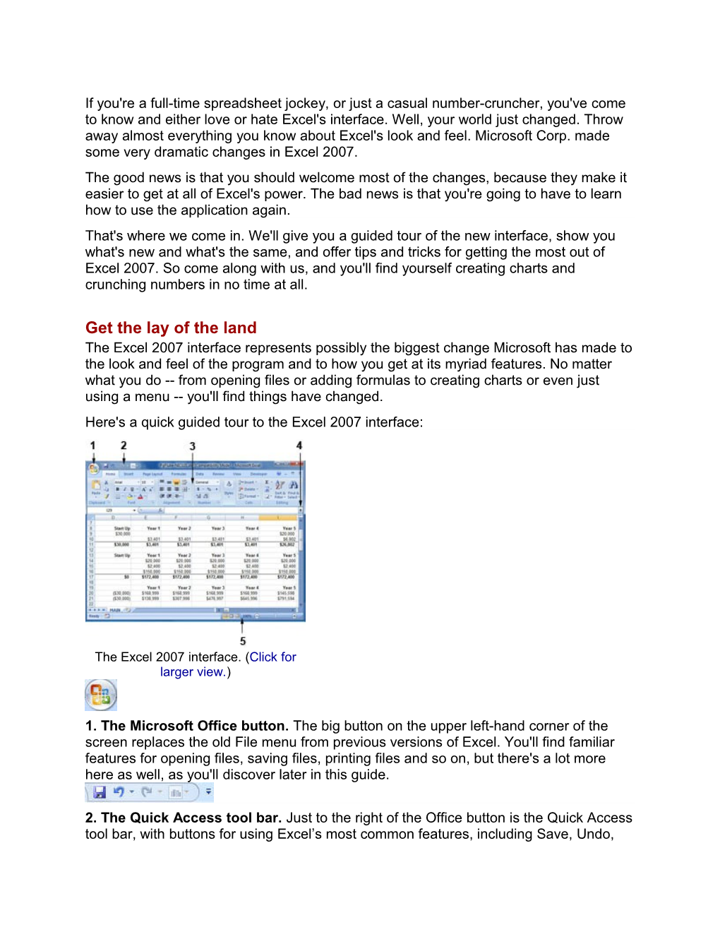 Here's a Quick Guided Tour to the Excel 2007 Interface