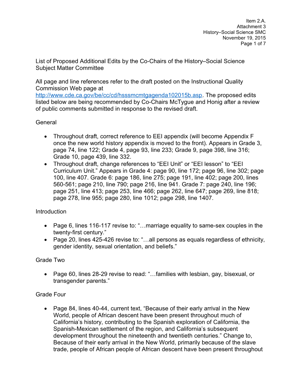 History Social Science SMC Proposed Edits - Curriculum Frameworks (CA Dept of Education)