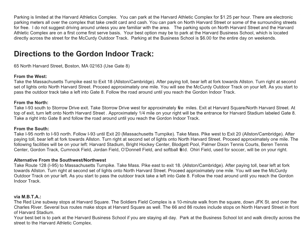 Directions to the Gordon Indoor Track