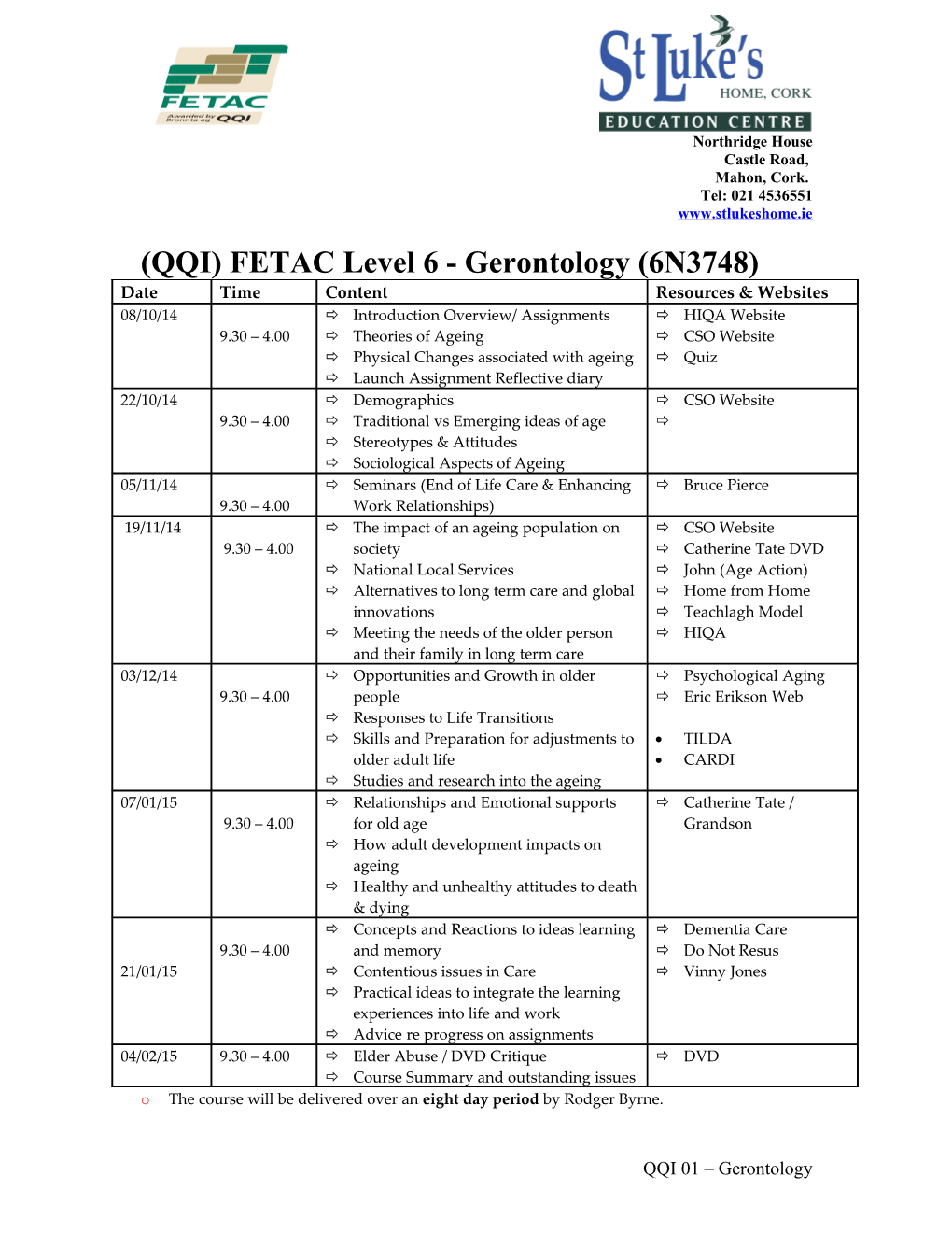 QQI) FETAC Level 6 - Gerontology (6N3748