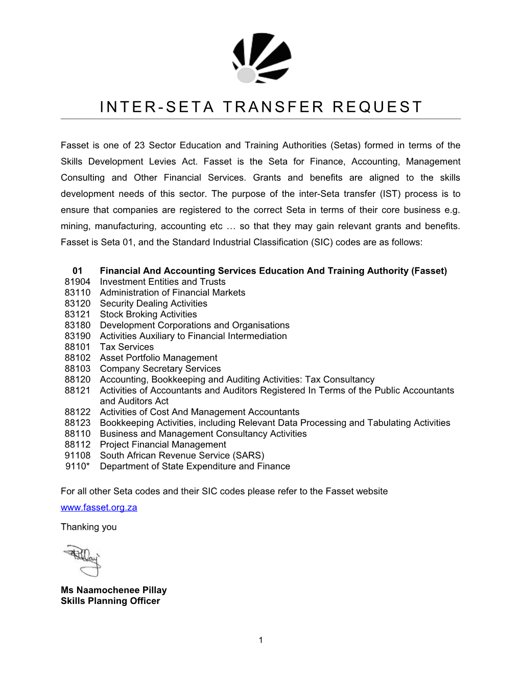 Inter-Seta Transfer Request