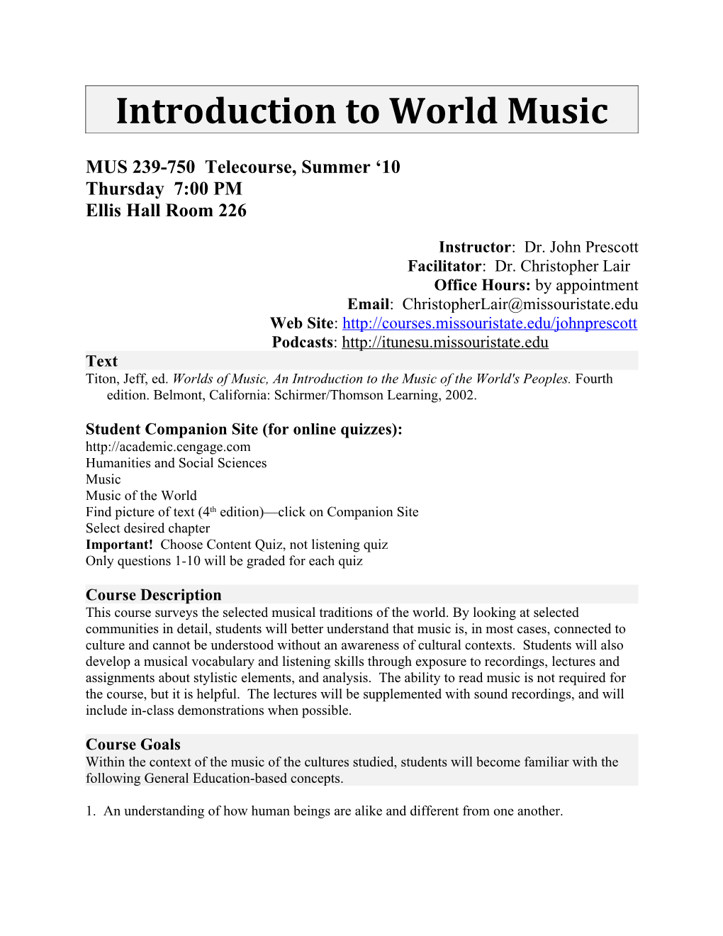 Introduction to World Music