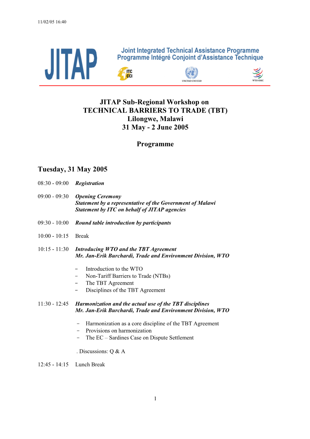 Regional Workshop on Non-Agricultural Market Access