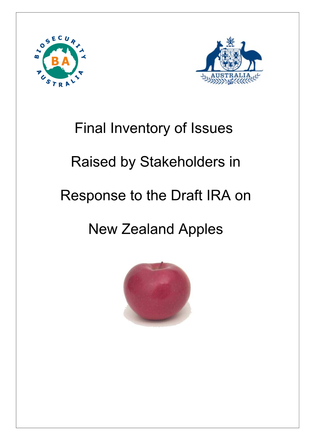 Draft Inventory - NZ Apple IRA
