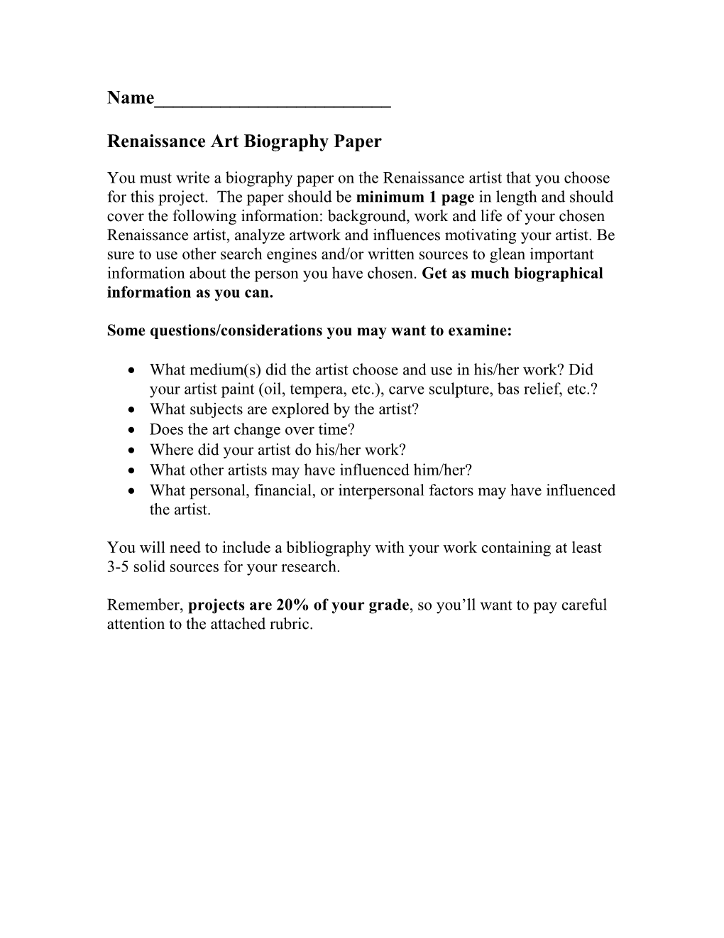 Renaissance Art Biography Paper