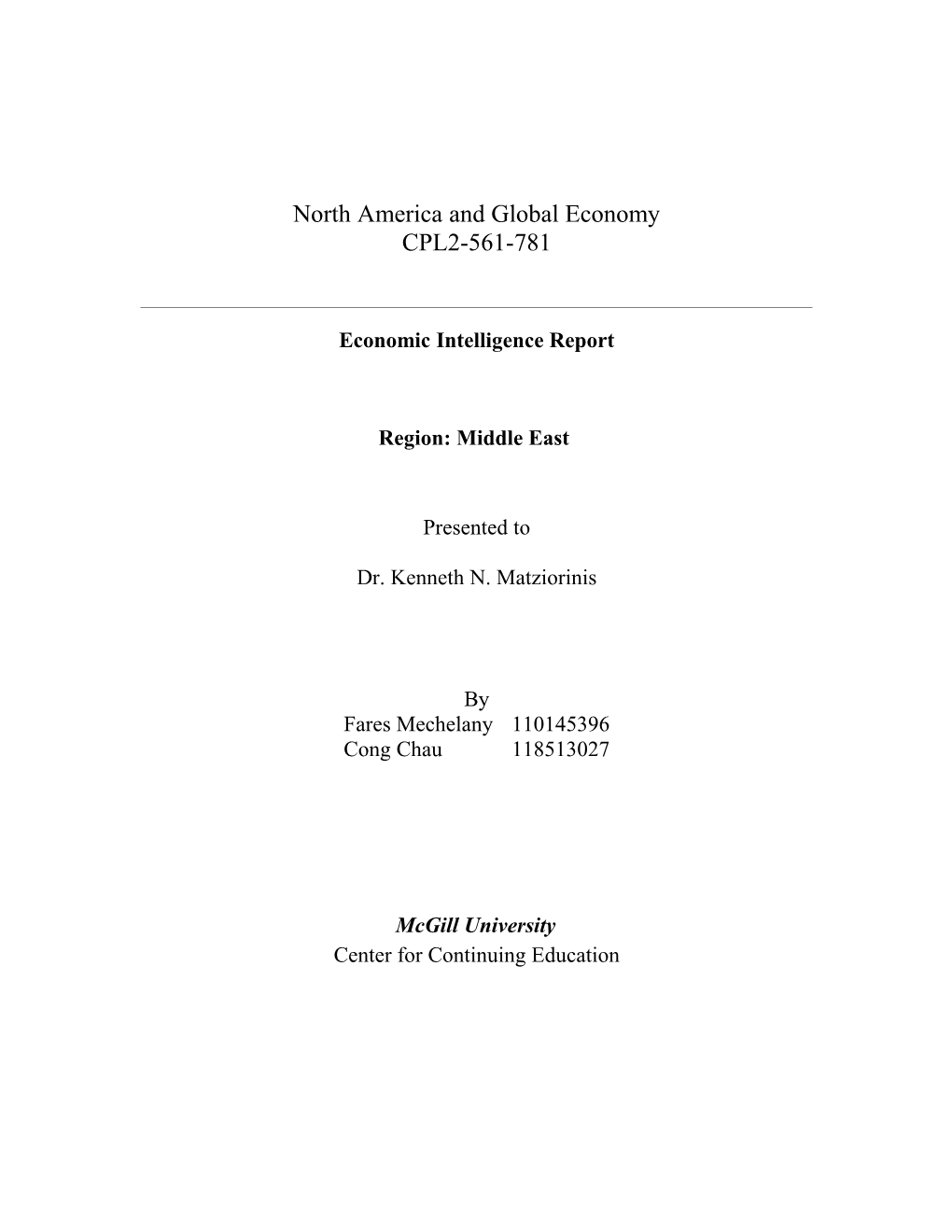North America and Global Economy