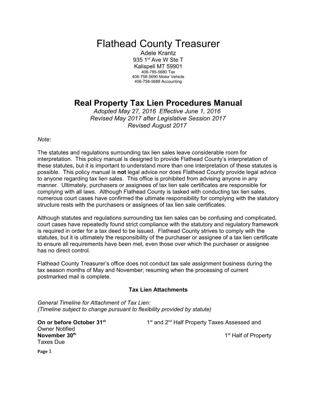 Real Property Tax Lien Procedures Manual
