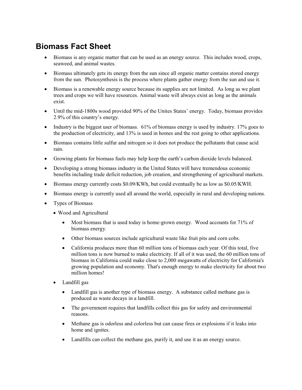 Biomass Fact Sheet