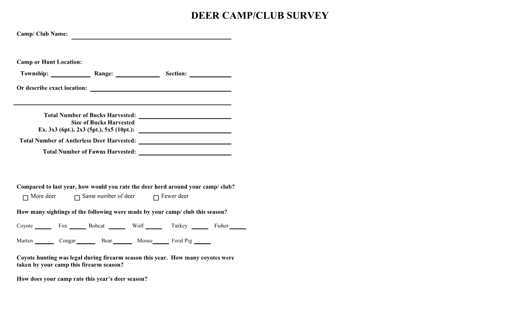 Upper Peninsula Deer Camp Survey