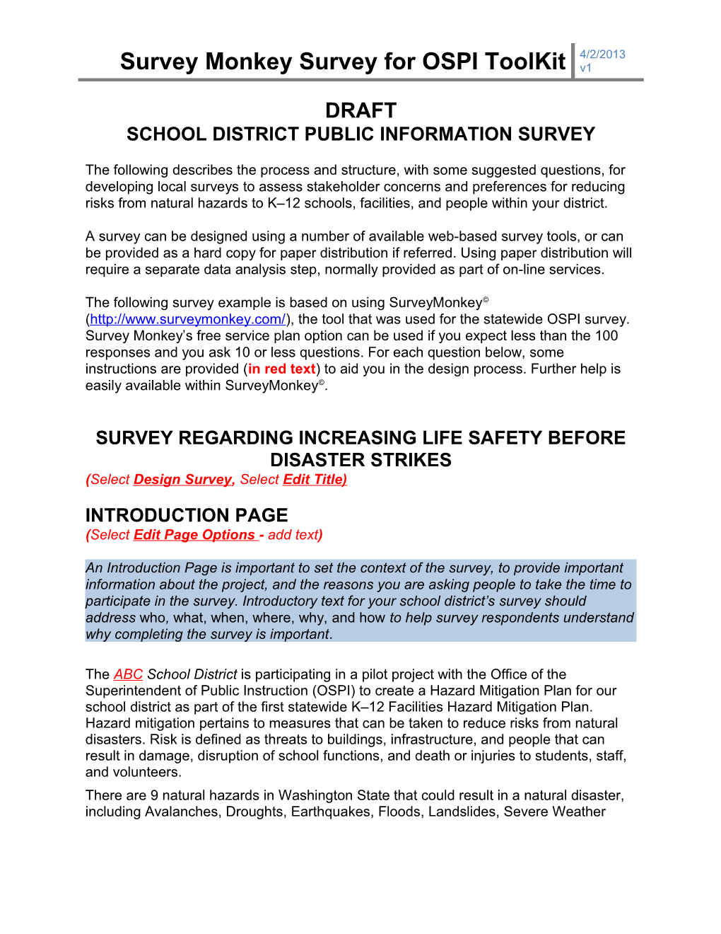 Paper Copy Survey for OSPI Toolkit