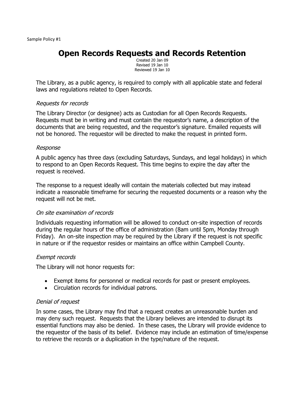 Open Records Requests and Records Retention
