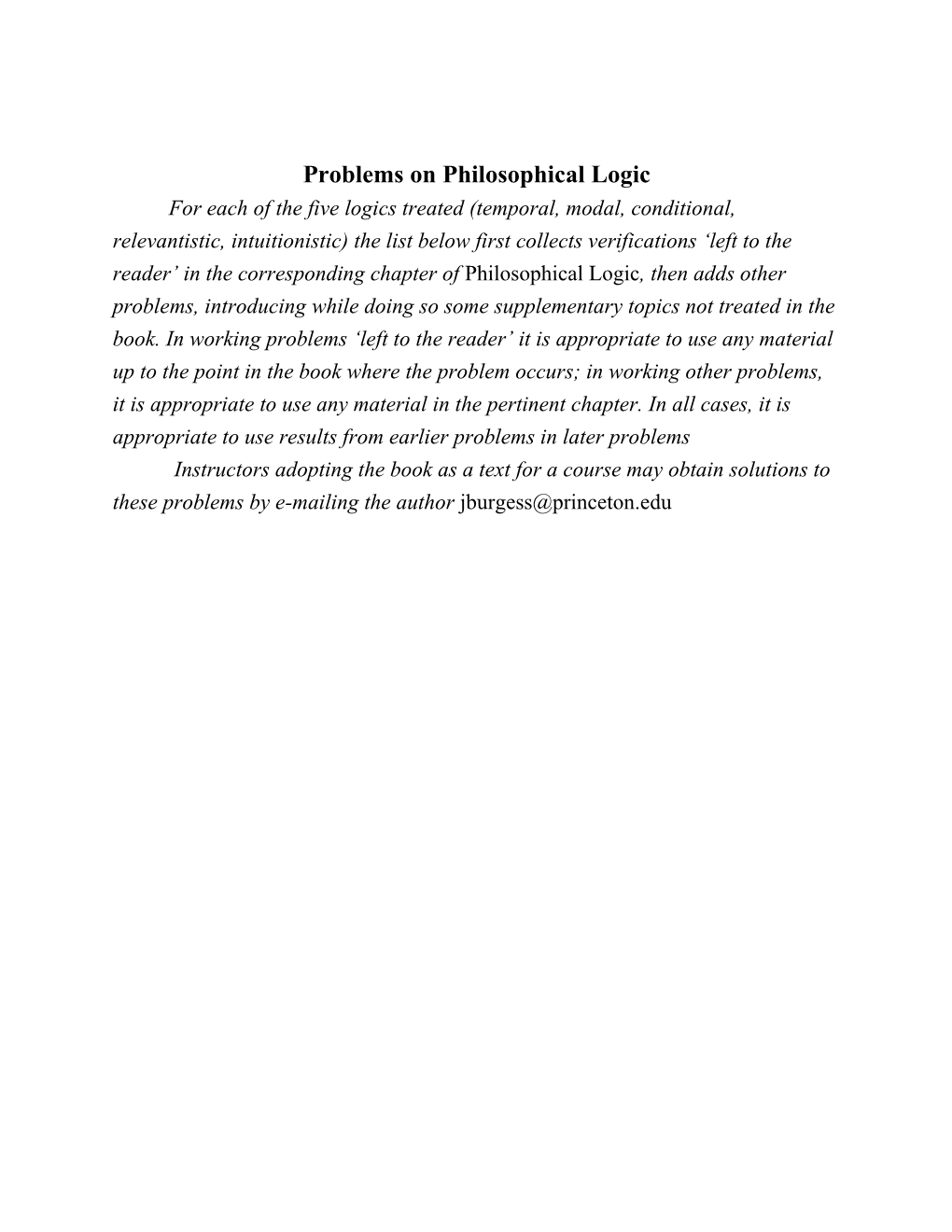 Problems on Philosophical Logic