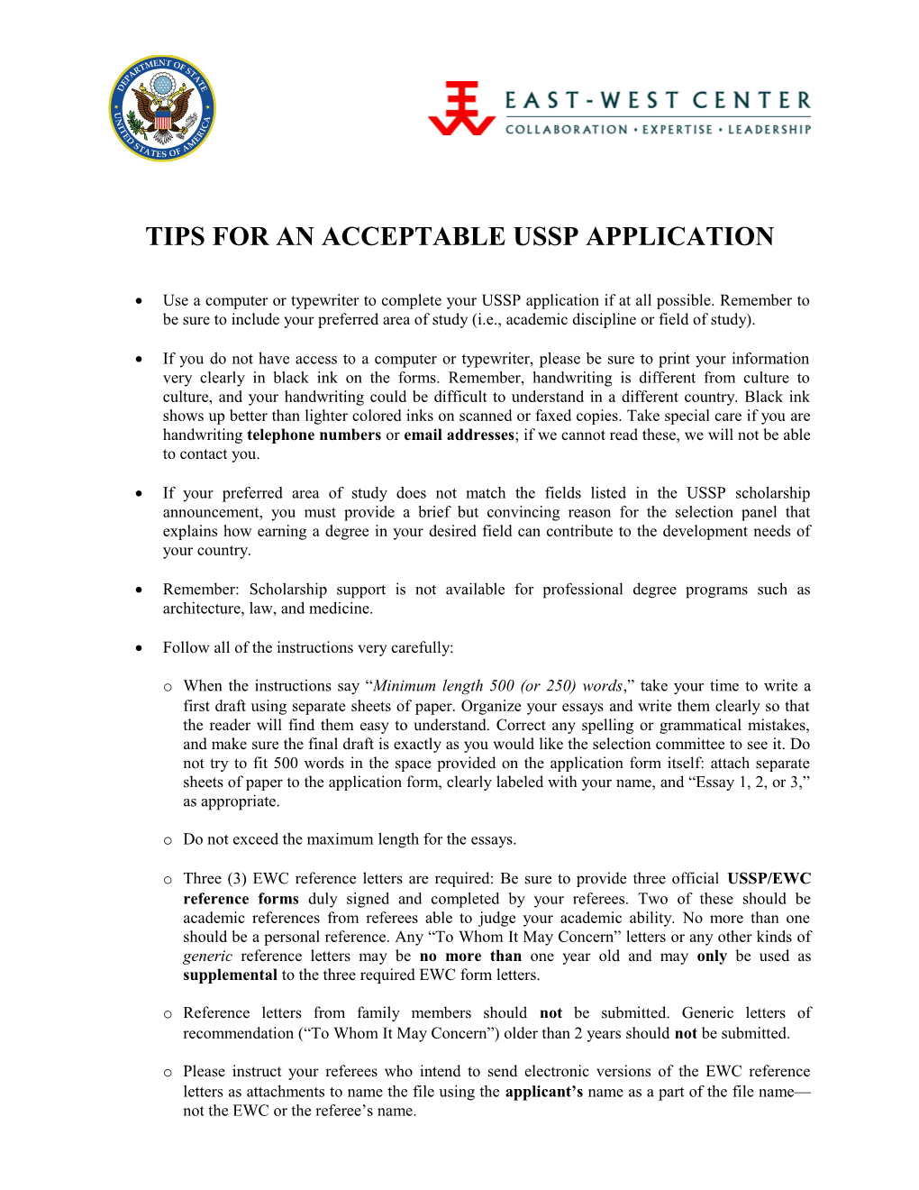 Tips for an Acceptable USSP Application