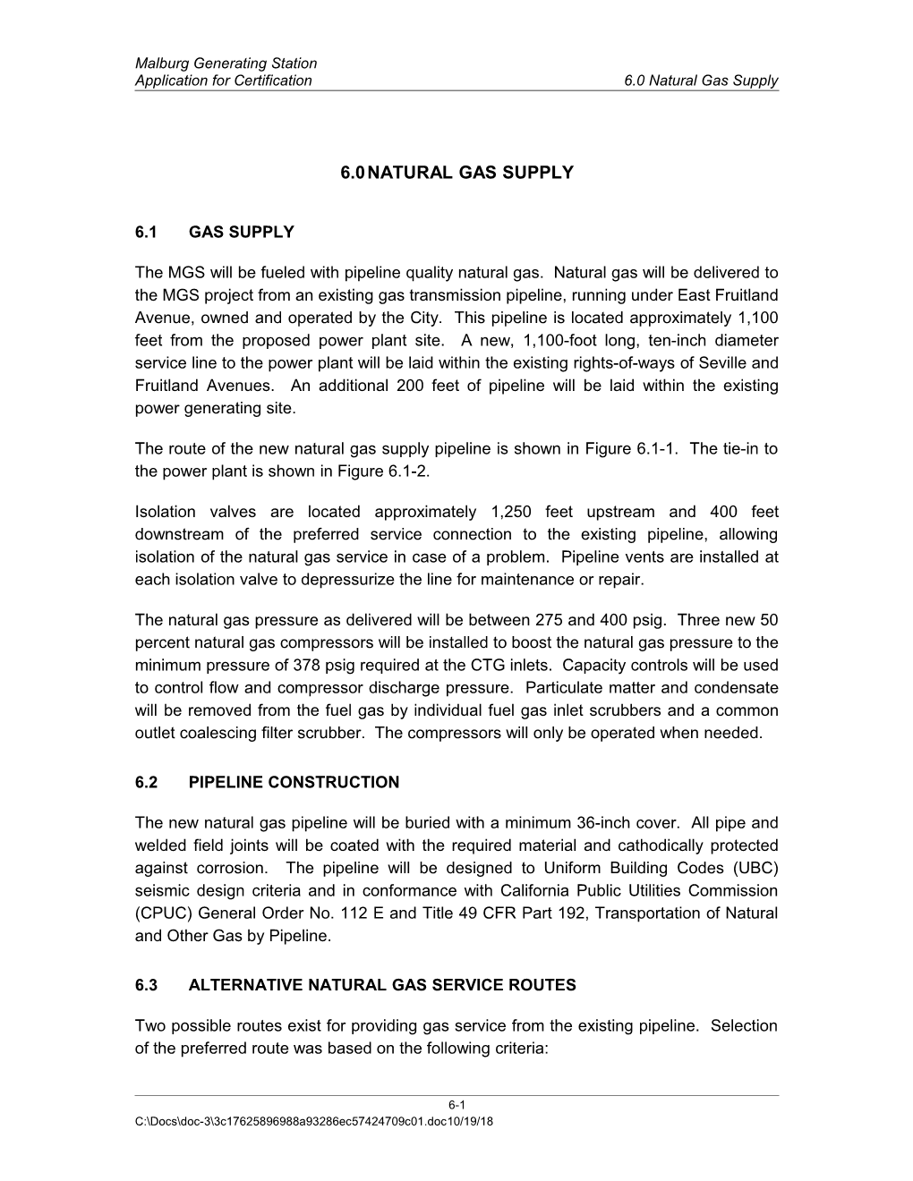 Application for Certification6.0 Natural Gas Supply