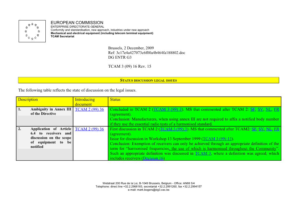 Status Discussion Legal Issues