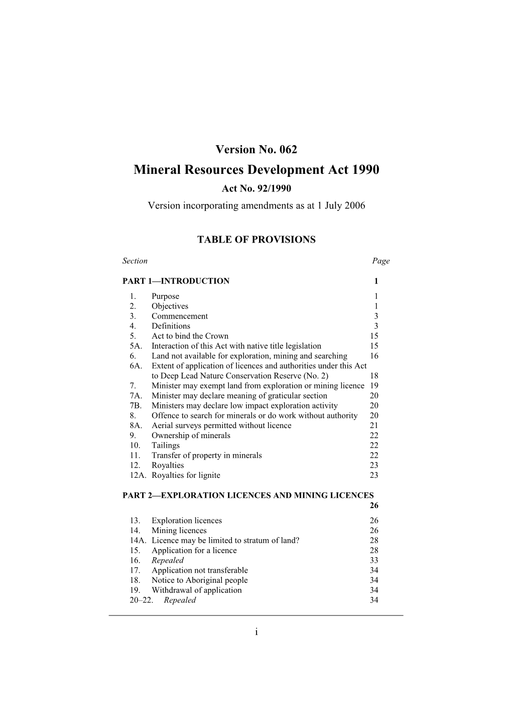 Mineral Resources Development Act 1990
