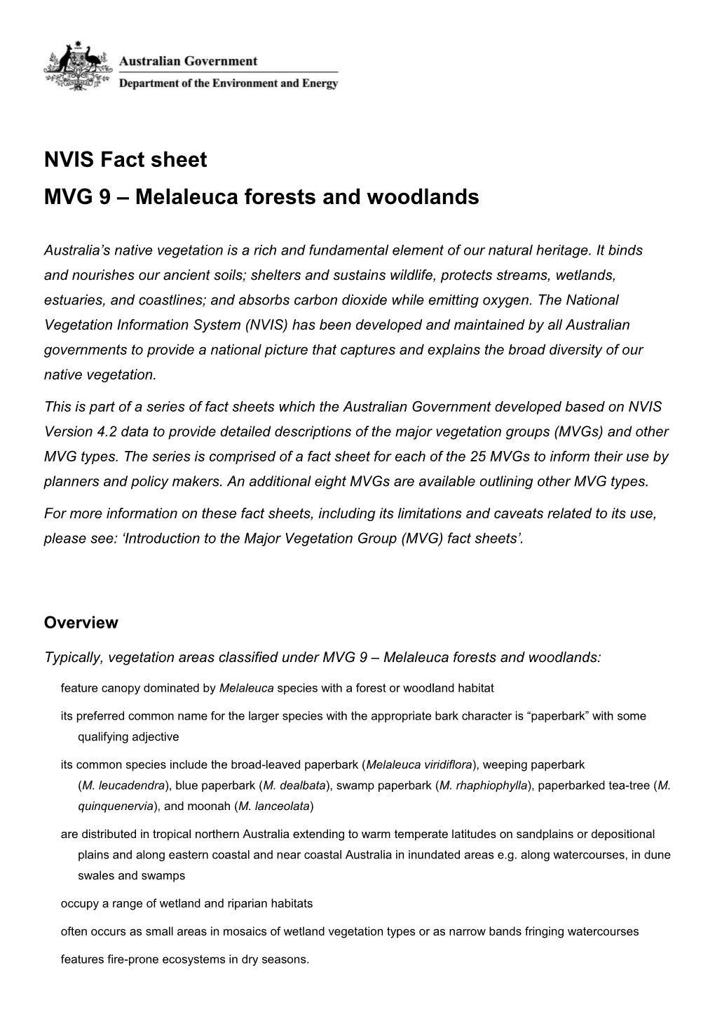 NVIS Fact Sheet MVG 9 Melaleuca Forests and Woodlands