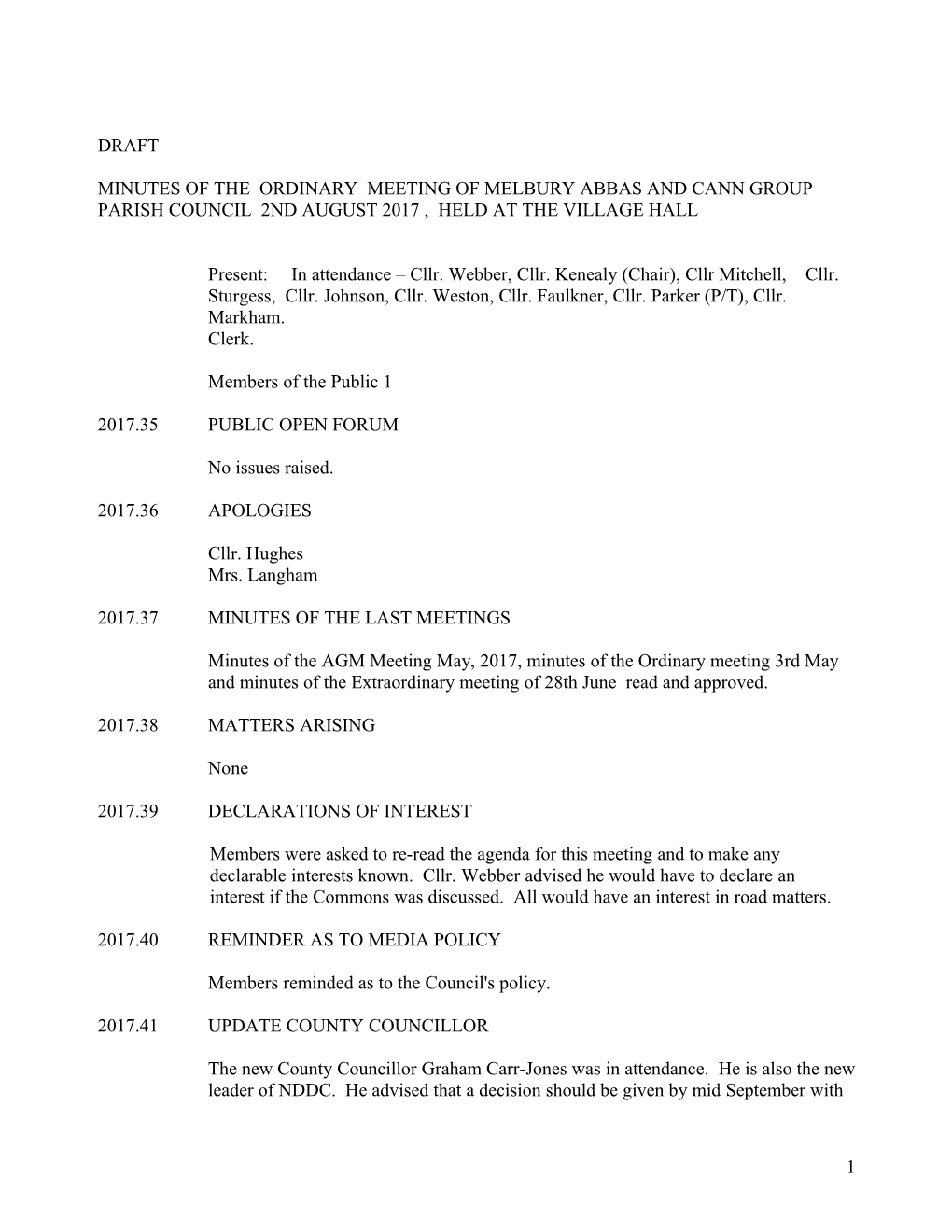 MINUTES of the MEETING of MELBURY ABBAS and CANN GROUP PARISH COUNCIL HELD on 14Th FEBRUARY 2006