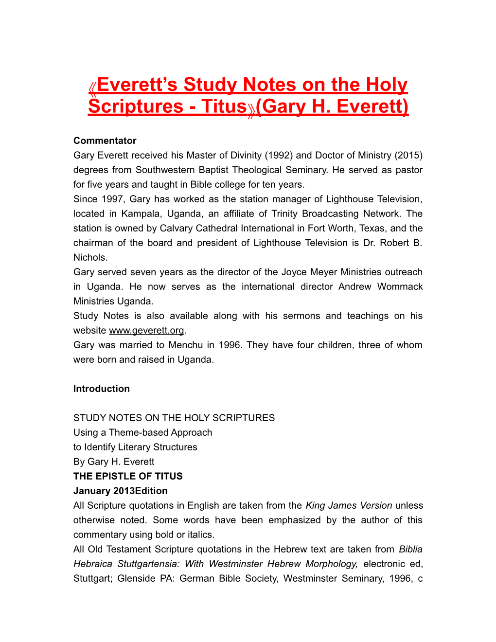 Everett S Study Notes on the Holy Scriptures - Titus (Gary H. Everett)