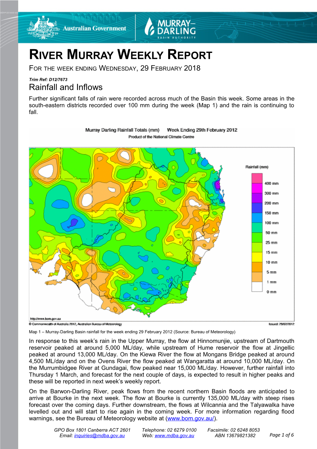 Murray River Operations Report 29Th February 2012