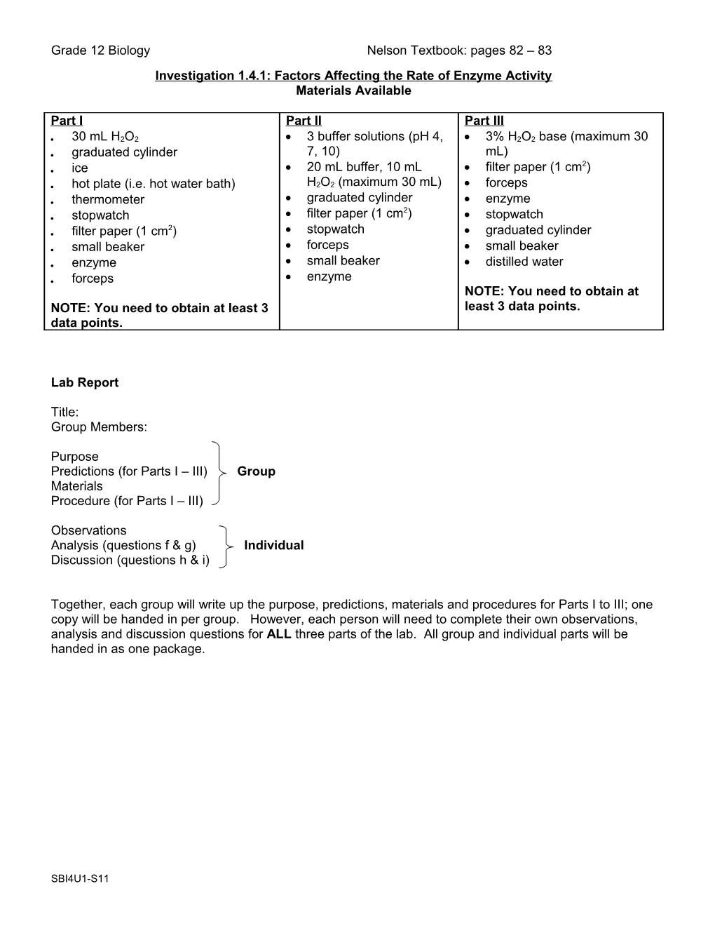 Investigation 1.4.1: Factors Affecting the Rate of Enzyme Activity