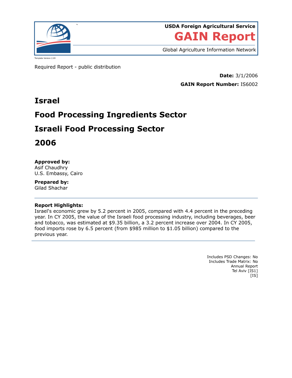 Israeli Food Processing Sector 2006