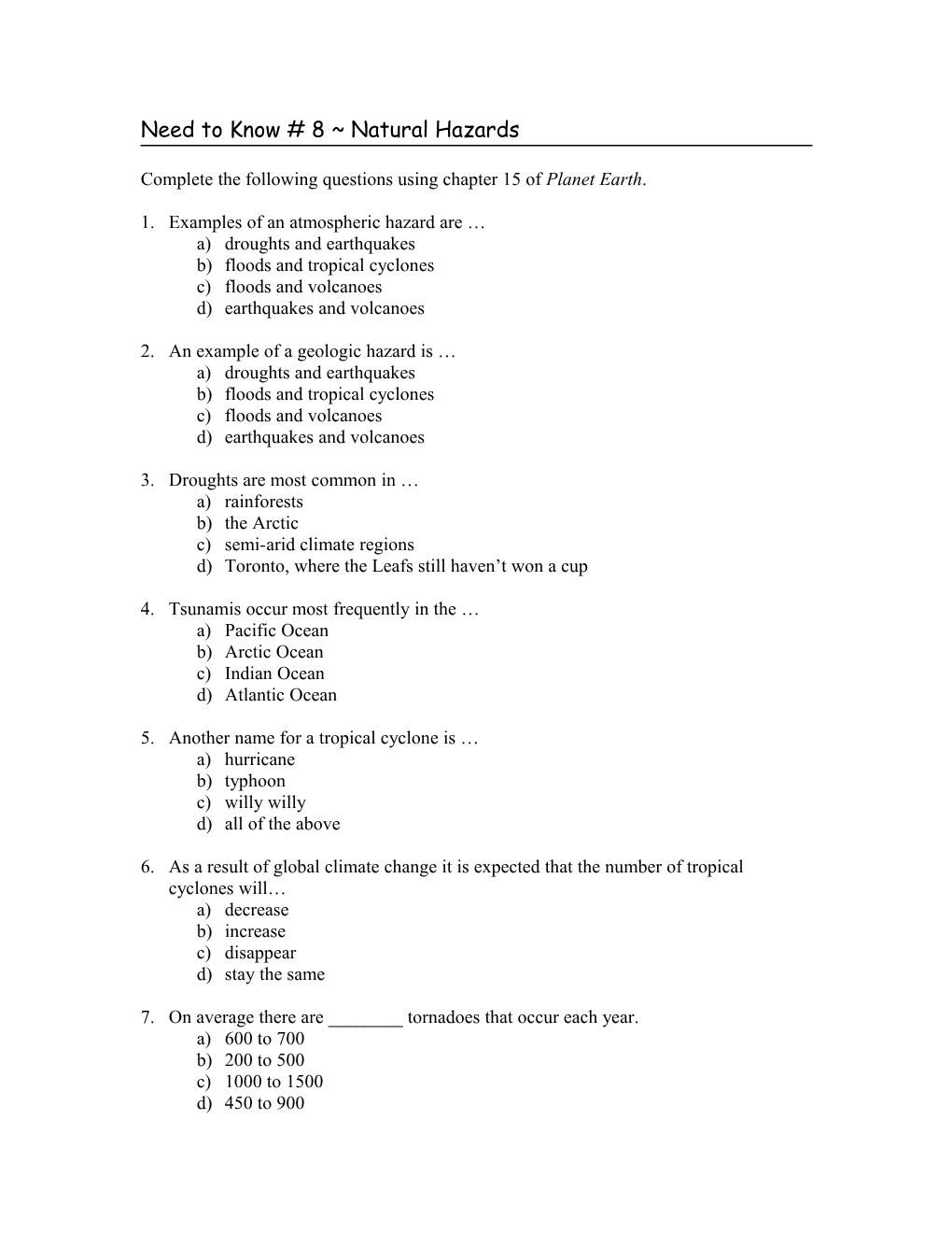 Need to Know # 8 Natural Hazards