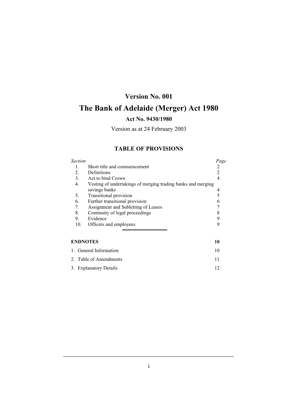 The Bank of Adelaide (Merger) Act 1980