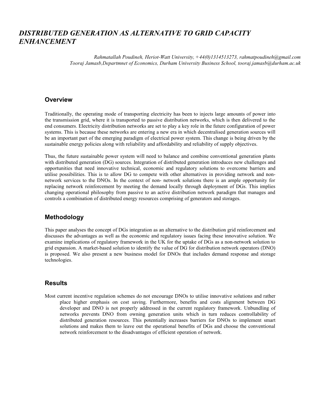 Distributed Generation As Alternative Togrid Capacity Enhancement