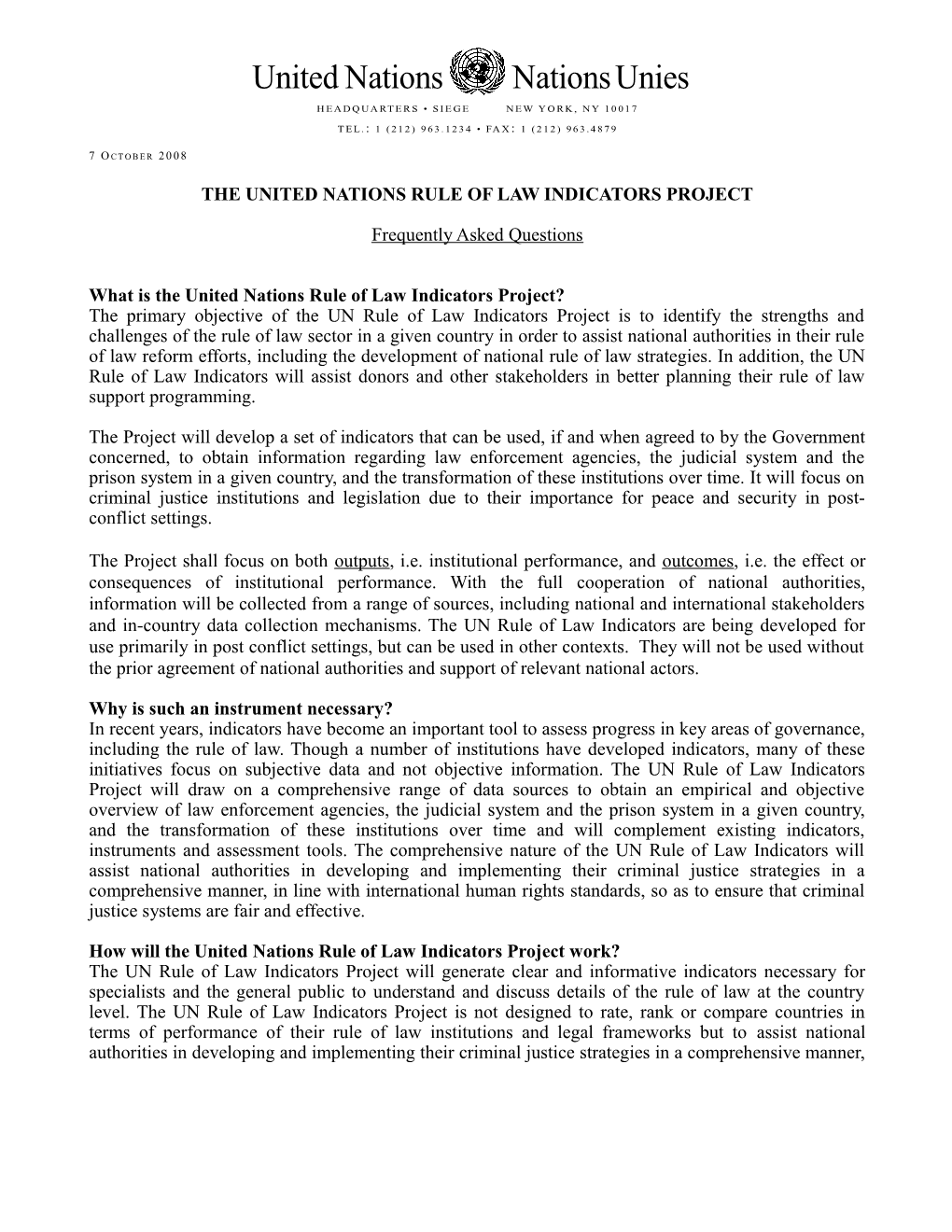 The United Nations Rule of Law Indicators Project