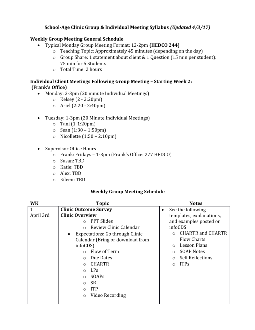 School-Age Clinic Group & Individual Meeting Syllabus(Updated 4/3/17)