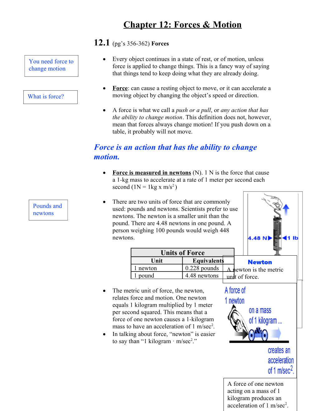 Chapter 12: Forces & Motion